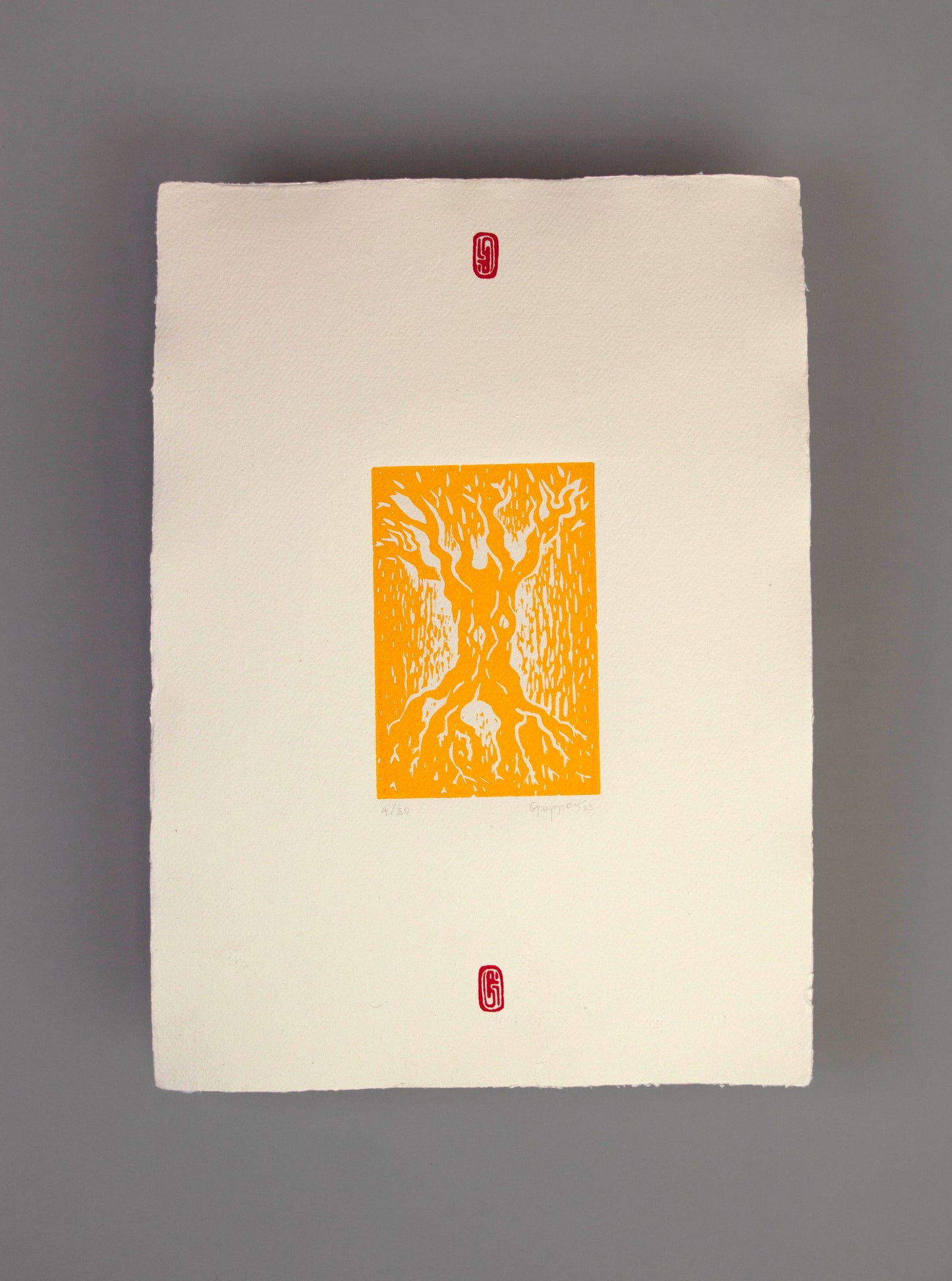Tree Linoleum Print on Cotton Paper (A3)